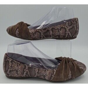 Born Women's Lilly Ballet Flat Size 8.5 Brown Snake Leather Suede Knot Bow Shoes